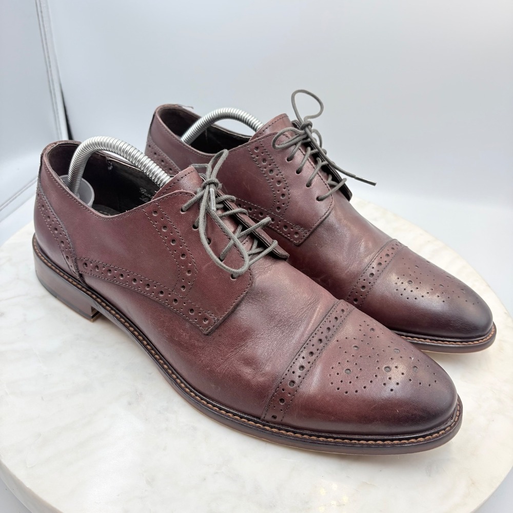 Joseph Abboud Derby Shoes Mens 10.5 Red Brown Italian Leather Brogue 500366